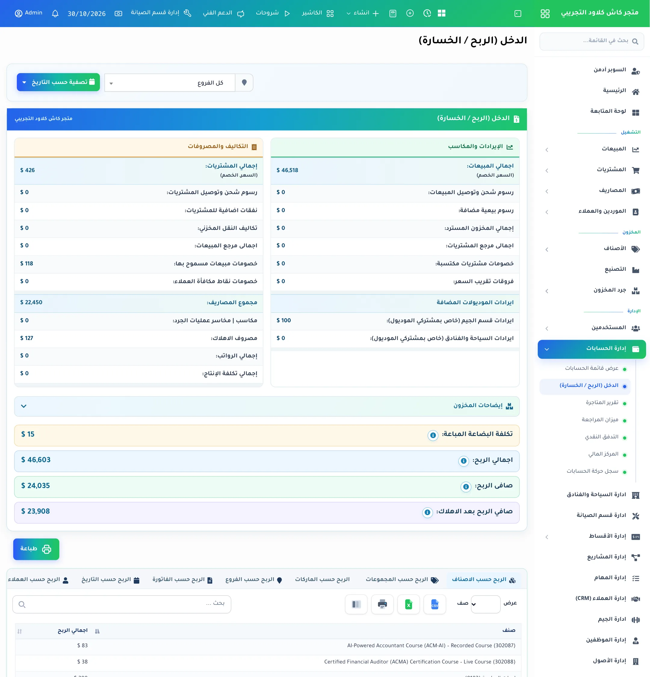 تقرير الدخل (الربح / الخسارة)